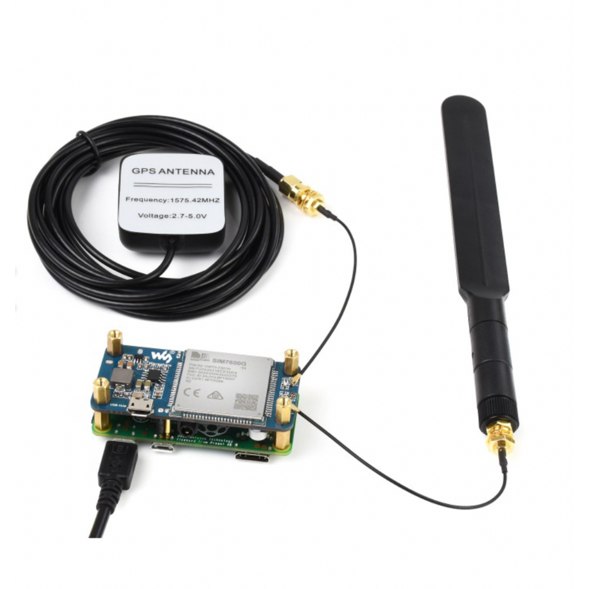 SIM7600G-H 4G HAT (B) for Raspberry Pi, LTE Cat-4 4G / 3G / 2G Support, GNSS Positioning, Global Band