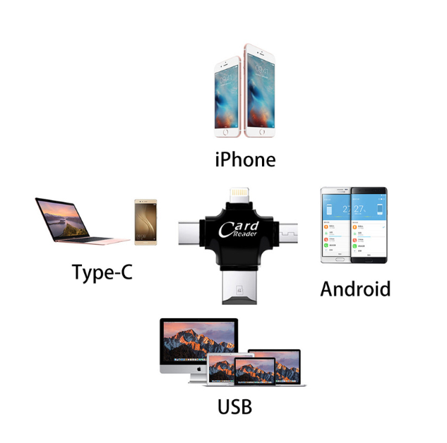 Multiple USB Card Reader , 4 IN 1 (Iphone, Micro, SD , Type C)