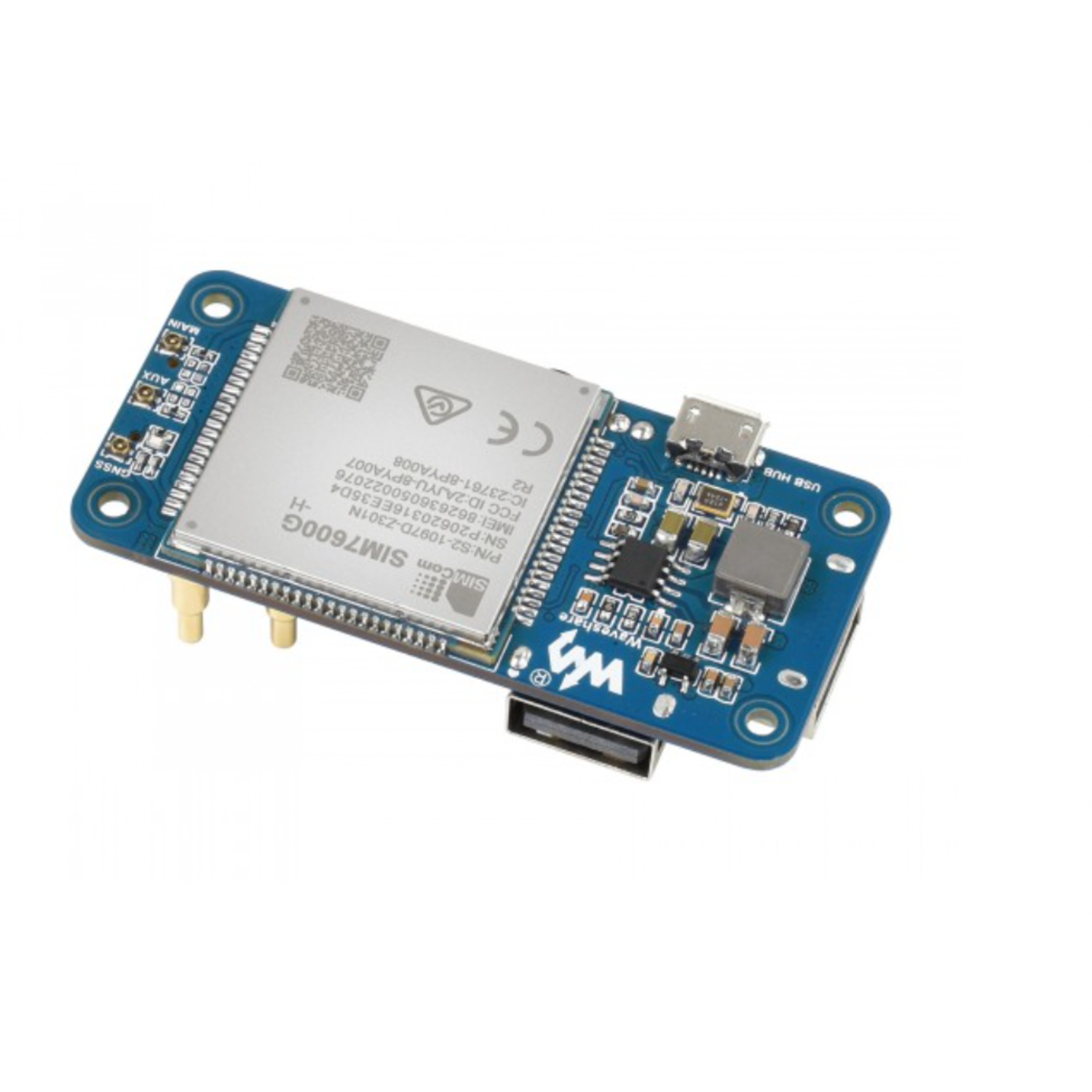 SIM7600G-H 4G HAT (B) for Raspberry Pi, LTE Cat-4 4G / 3G / 2G Support, GNSS Positioning, Global Band