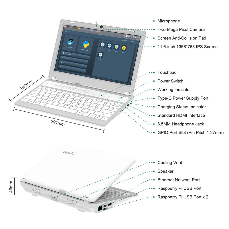 CrowPi L - Real Raspberry Pi Laptop for Learning Programming and Hardware Basic Version