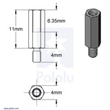 Aluminum Standoff for Raspberry Pi: 11mm Length, 4mm M2.5 Thread, M-F (4-Pack)