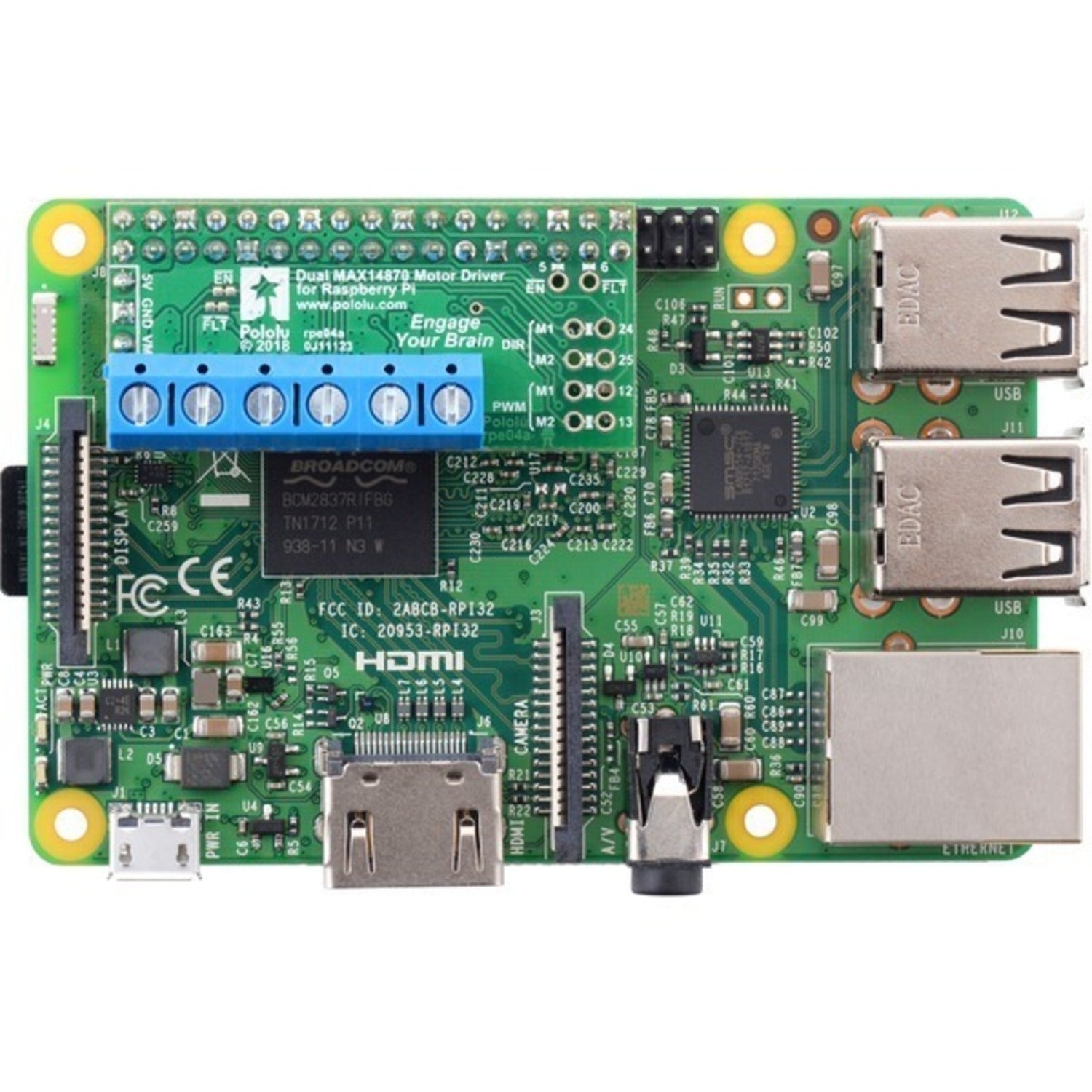Dual MAX14870 Motor Driver for Raspberry Pi (Assembled)